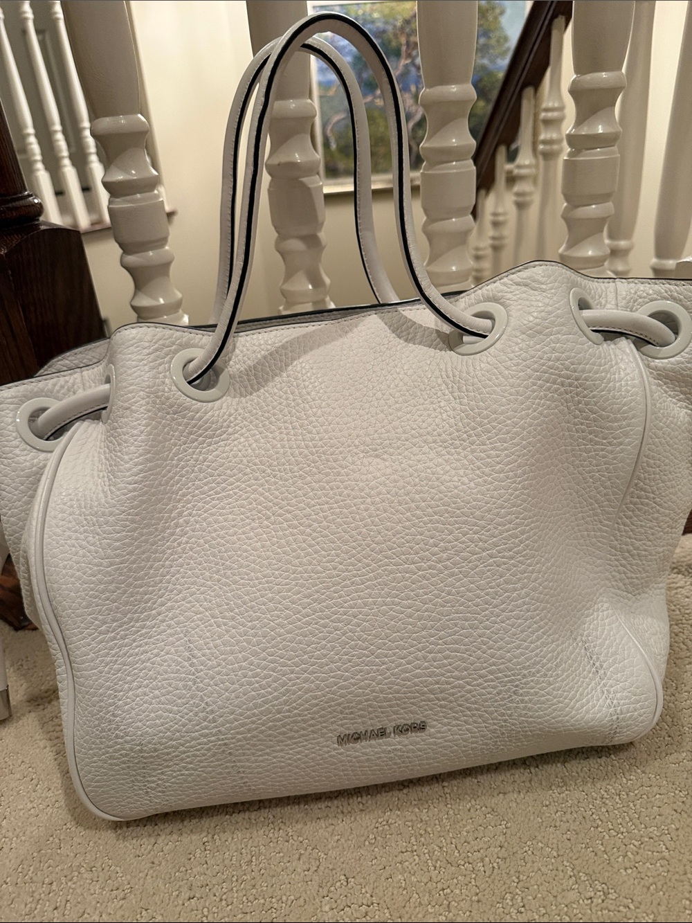 Michael Kors White Pebbled Leather Tote Bag